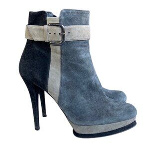 Stuart Weitzman Leather Ankle Boots‎ Women’s 7 Gray Black Zip Heel Booties Shoes